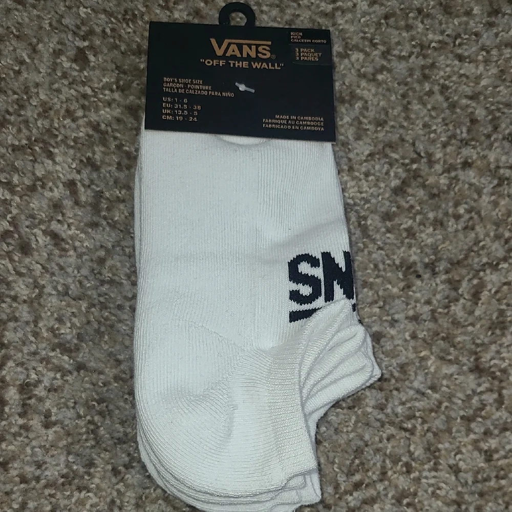 Vans White Crew Athletic Socks with Black Logo Accent